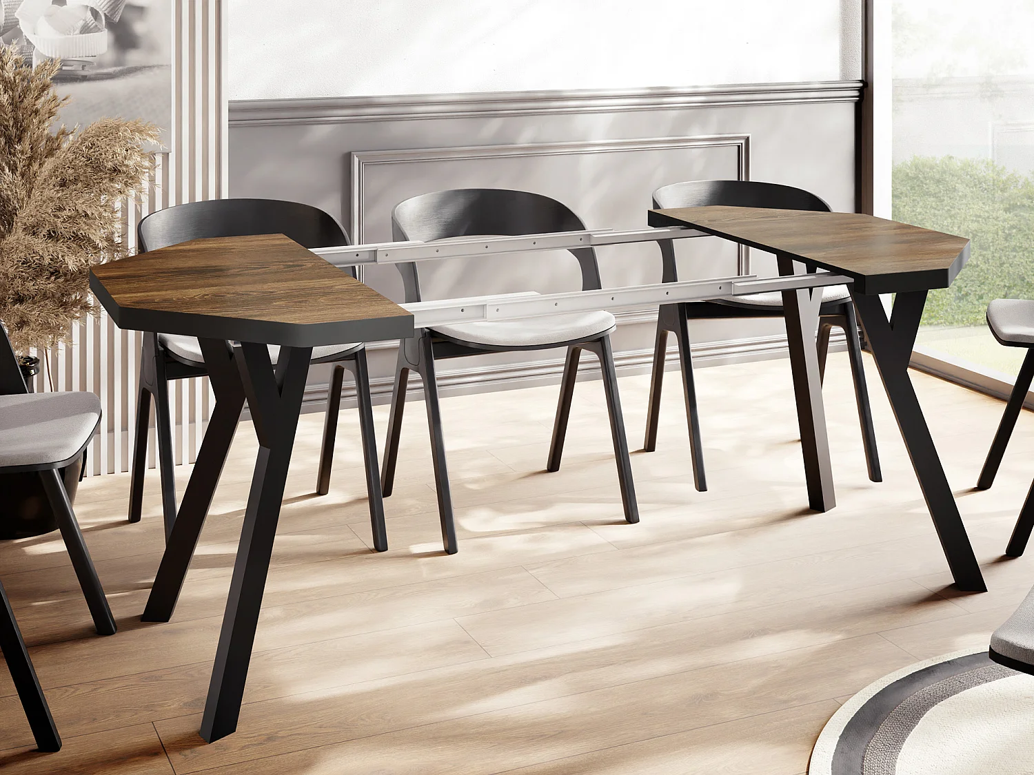 Moderner Runder Ausziehbarer Esstisch Desmond mit Schwarz Holzbeinen – Erweiterbar bis 200 cm, Ideal für 4 bis 8 Personen Loft-Stil Tisch - Arvadonna Chestnut