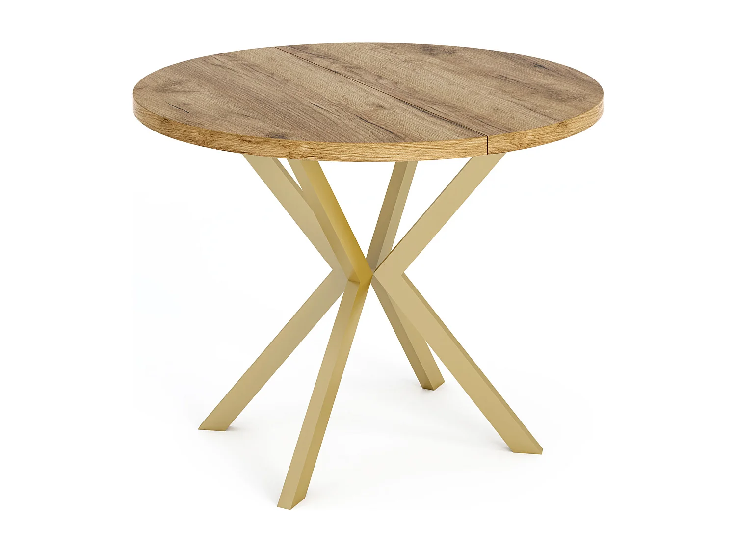 Runder Esstisch Ausziehbar ⌀ 100 cm - Goldene X-Beine - Braun - EU Herstellung