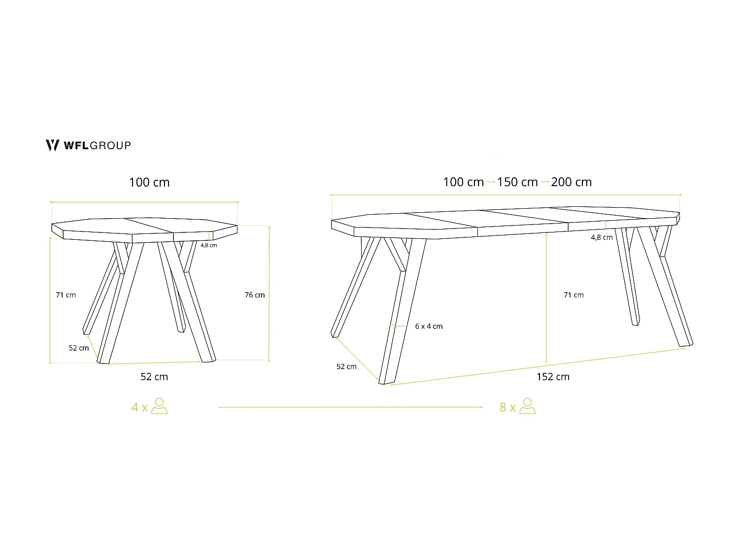 Moderner Runder Ausziehbarer Esstisch Desmond mit Schwarz Holzbeinen – Erweiterbar bis 200 cm, Ideal für 4 bis 8 Personen - Loft-Stil Tisch für Küche - Lefkas Eiche