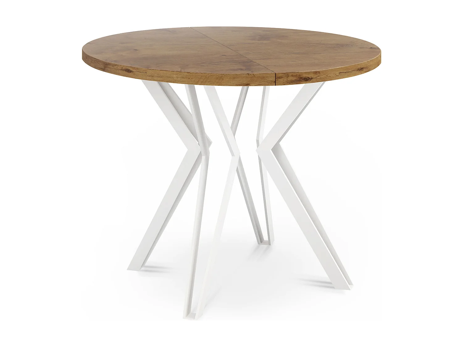 Runder Tisch für das Esszimmer - 100 oder 120 cm Durchmesser - Ausziehbarer Tisch mit Pulverbeschichteten Weißen Metallbeinen - 100 cm - Lancelot Eiche