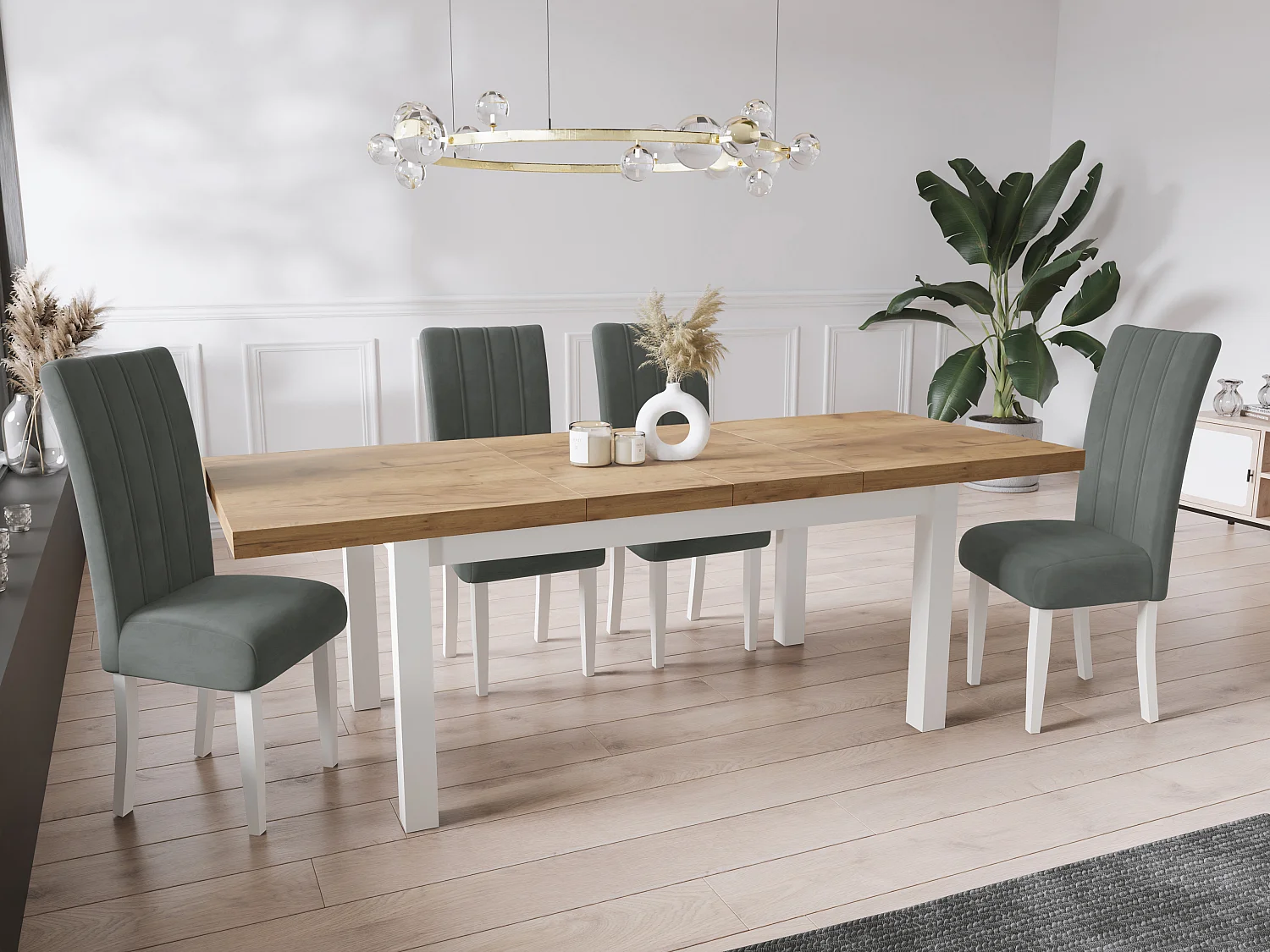 Table à Manger Extensible Rectangulaire Moderne - Gain de Place - Pieds en Bois Blanc - Fabriqué en UE - 160 x 90 cm - Chêne Wotan