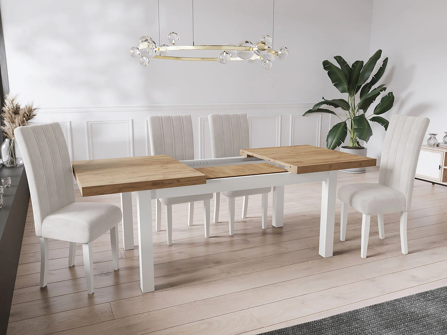 Table à Manger Extensible Rectangulaire Moderne - Gain de Place - Pieds en Bois Blanc - Fabriqué en UE - 160 x 90 cm - Chêne Wotan