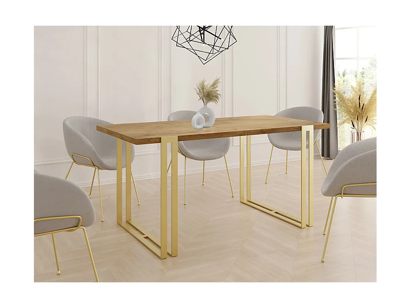 Ausziehbarer Esstisch - Großer Tisch im Loft-Stil mit Golden Metallbeinen 140 bis 240 cm - Industrietisch für das Wohnzimmer - Lancelot Eiche -140 x 80 cm