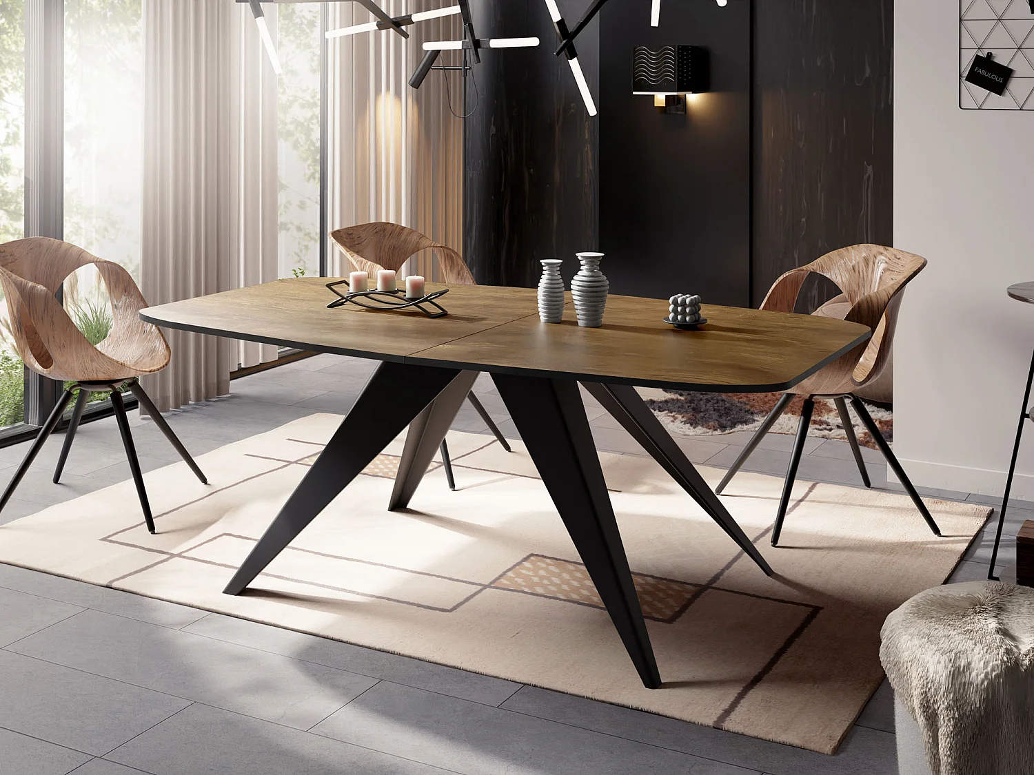 Ausziehbarer Esstisch im Loft-Stil - Industrieller Tisch mit Schwarzen Metallbeinen - Modernes Design für Wohnzimmer - 160 cm Ausziehbar auf 200 cm - Lefkas Eiche