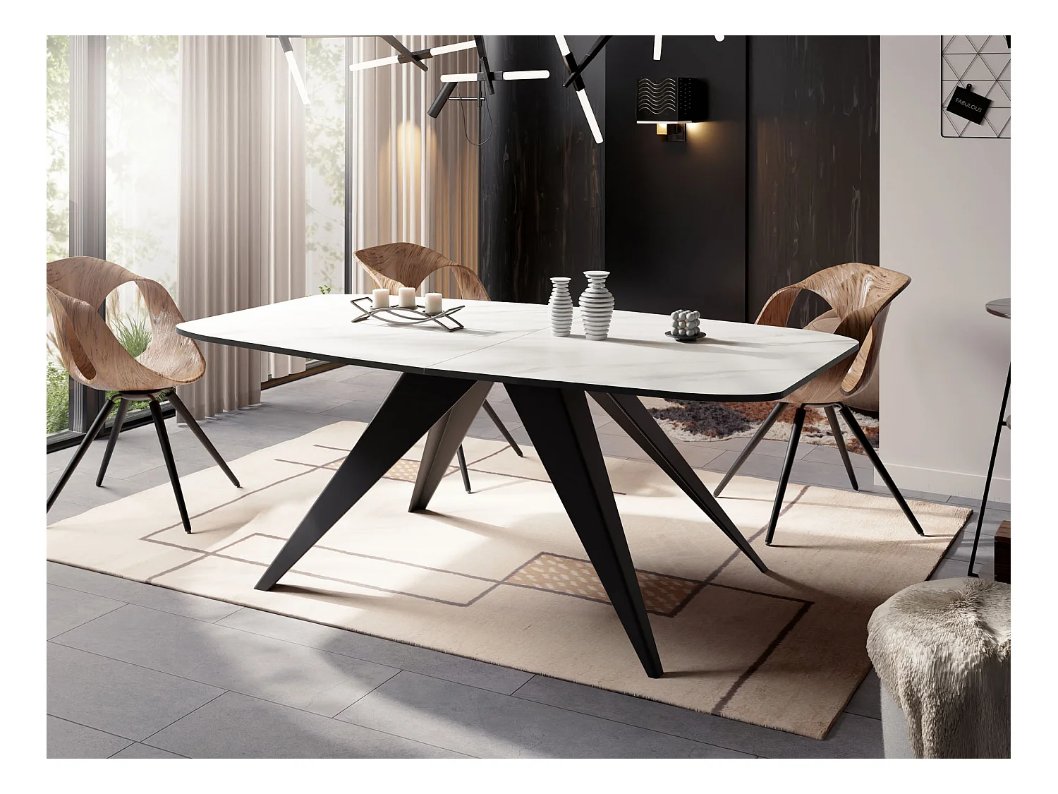 Ausziehbarer Esstisch im Loft-Stil - Industrieller Tisch mit Schwarzen Metallbeinen - Modernes Design für Wohnzimmer - 180 cm Ausziehbar auf 220 cm - Marmor Weiß