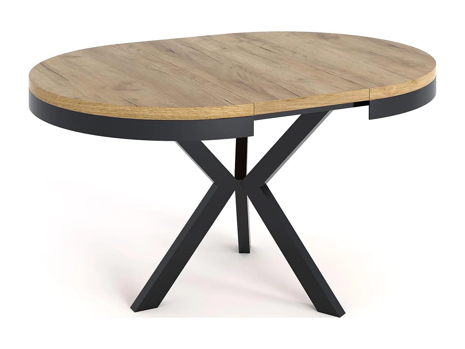 Runder Ausziehbarer Esstisch im Loft-Stil - Industrieller Tisch mit Schwarzen Metallbeinen - Platzsparender Tisch für Wohnzimmer - Craft Eiche - 100 bis 140 cm