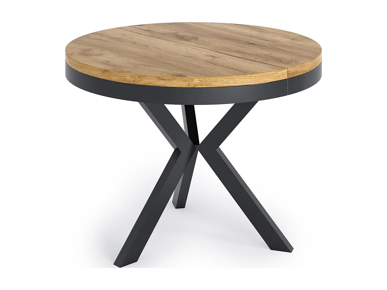 Runder Ausziehbarer Esstisch im Loft-Stil - Industrieller Tisch mit Schwarzen Metallbeinen - Platzsparender Tisch für Wohnzimmer - Craft Eiche - 100 bis 140 cm