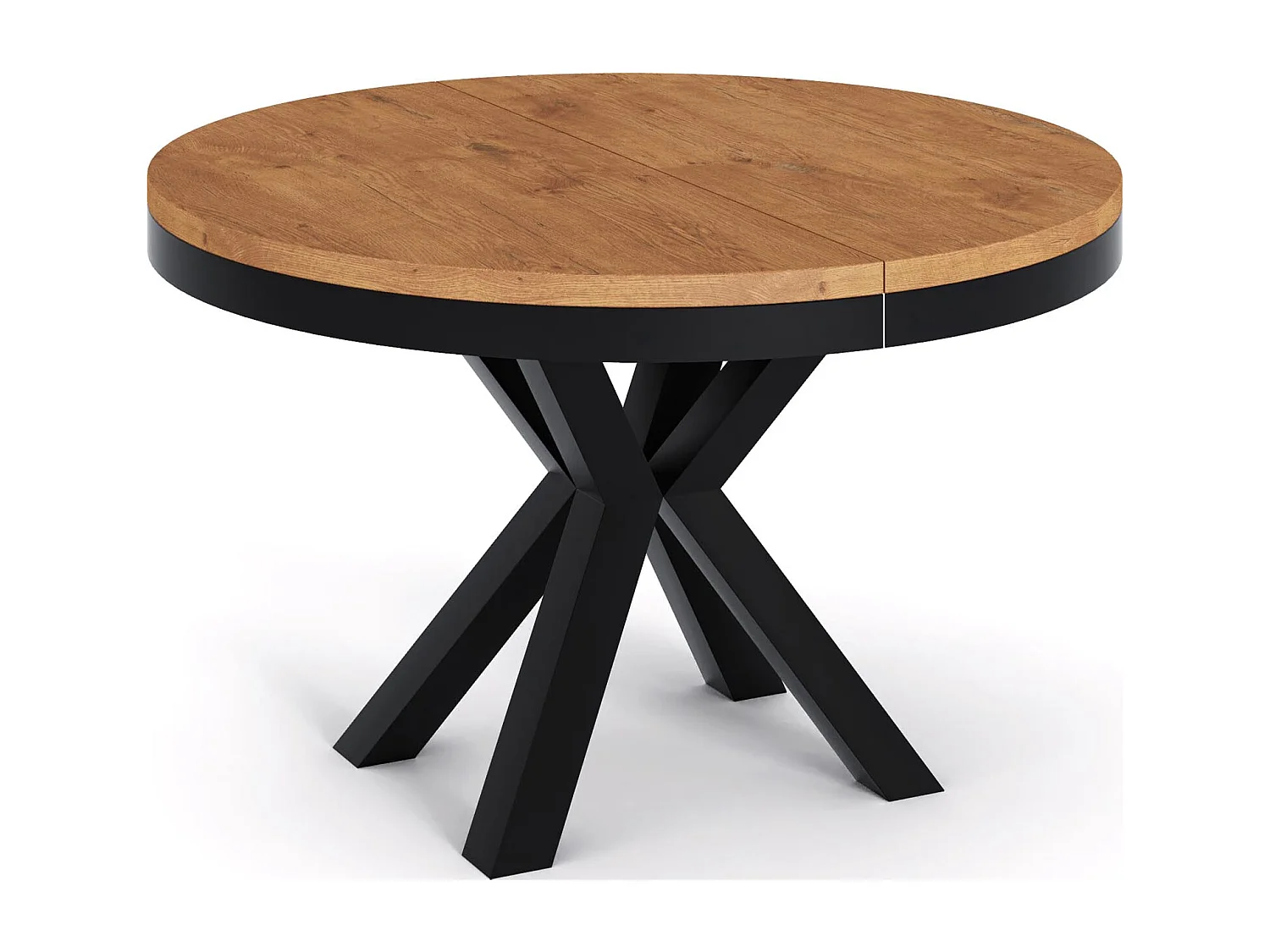 Runder Ausziehbarer Esstisch im Loft-Stil - Industrieller Tisch mit Schwarzen Metallbeinen - Platzsparender Tisch für Wohnzimmer - Lancelot Eiche - 100 bis 180 cm