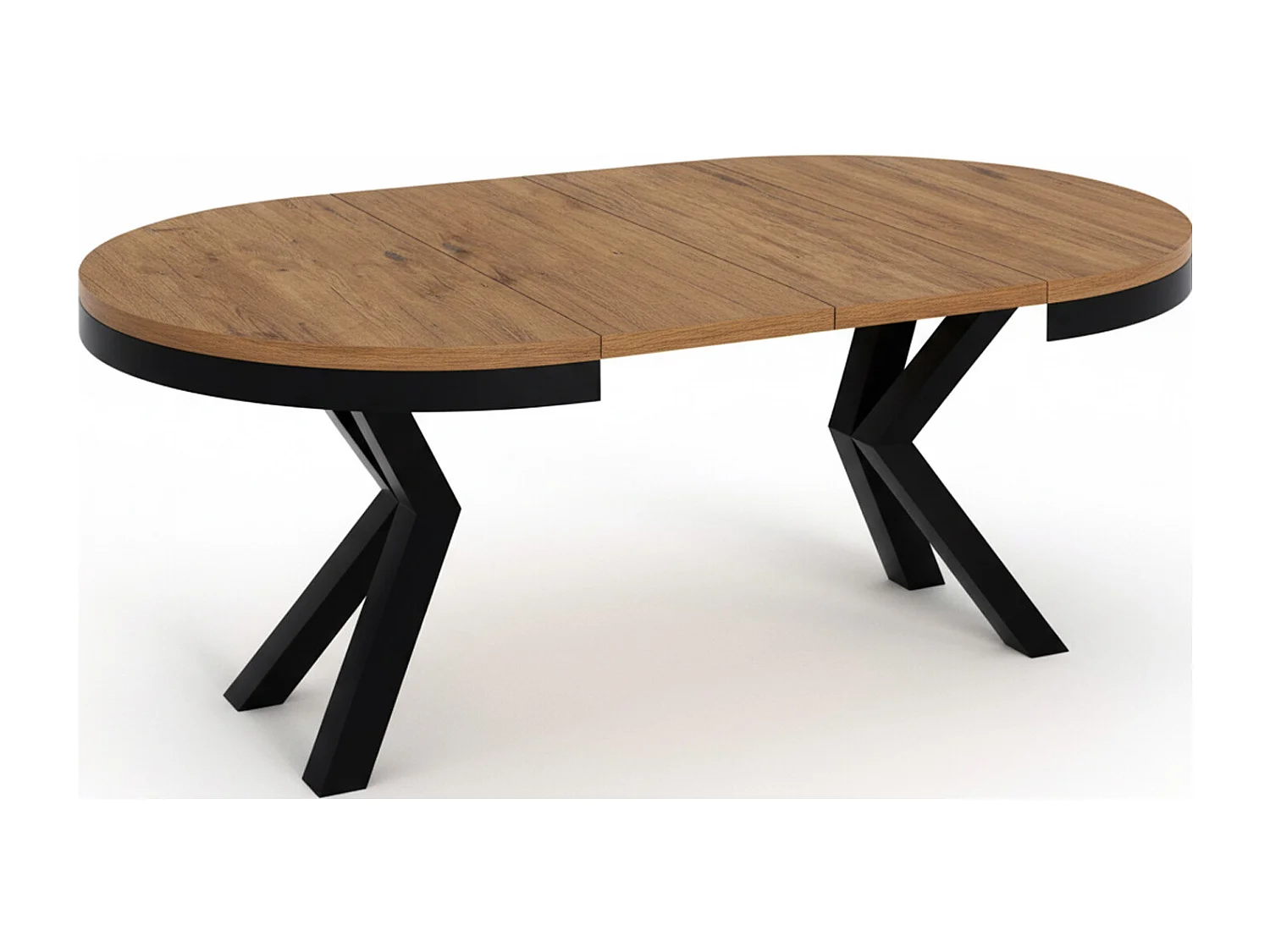 Runder Ausziehbarer Esstisch im Loft-Stil - Industrieller Tisch mit Schwarzen Metallbeinen - Platzsparender Tisch für Wohnzimmer - Lancelot Eiche - 100 bis 180 cm