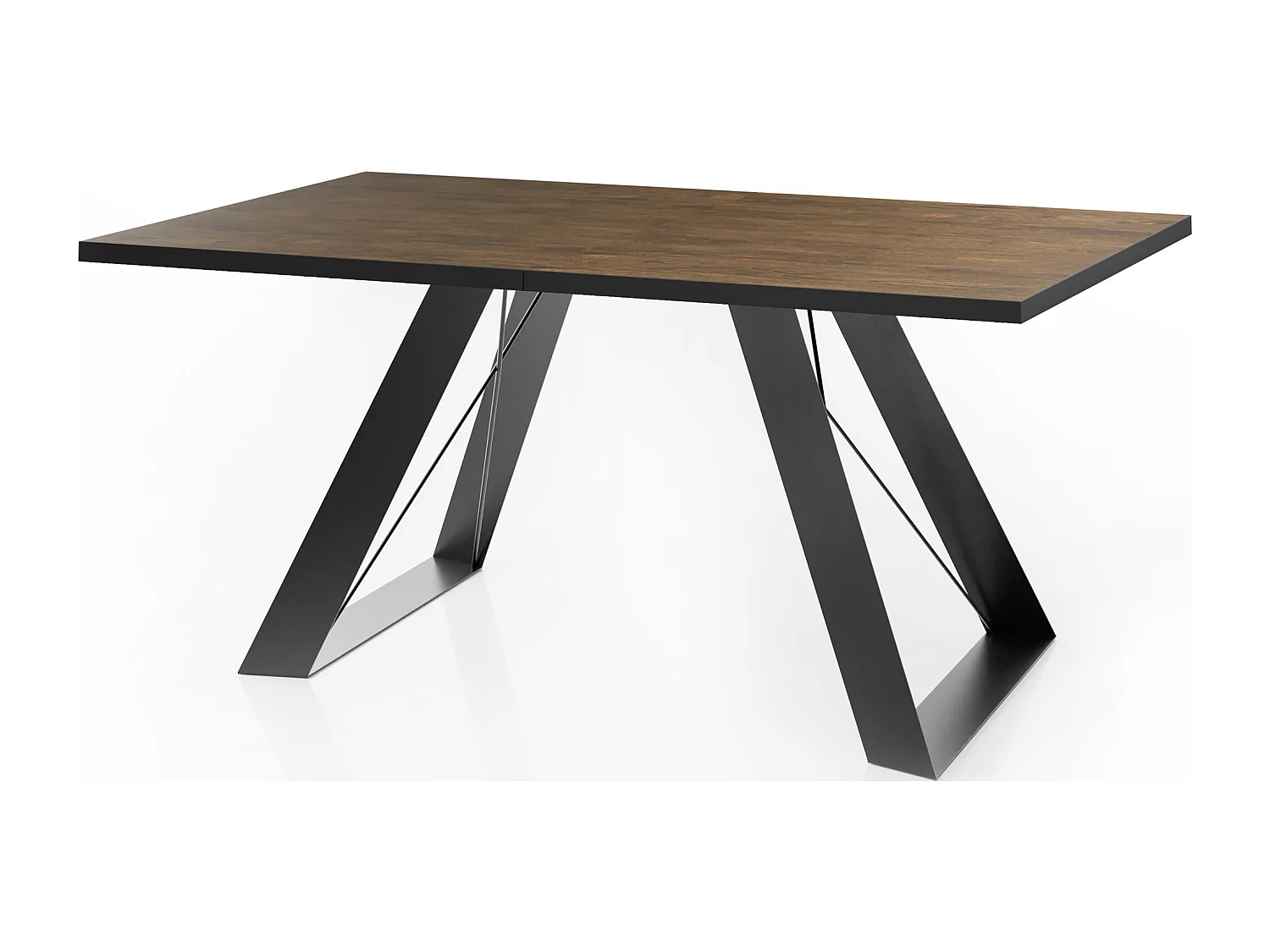 Esstisch Colter Schwarz im Modern Still, Rechteckig Tisch - Ausziehbar von 160 cm bis 260 cm, Pulverbeschichtete Weiße Metallbeine - 160 x 80 cm - Lefkas Eiche