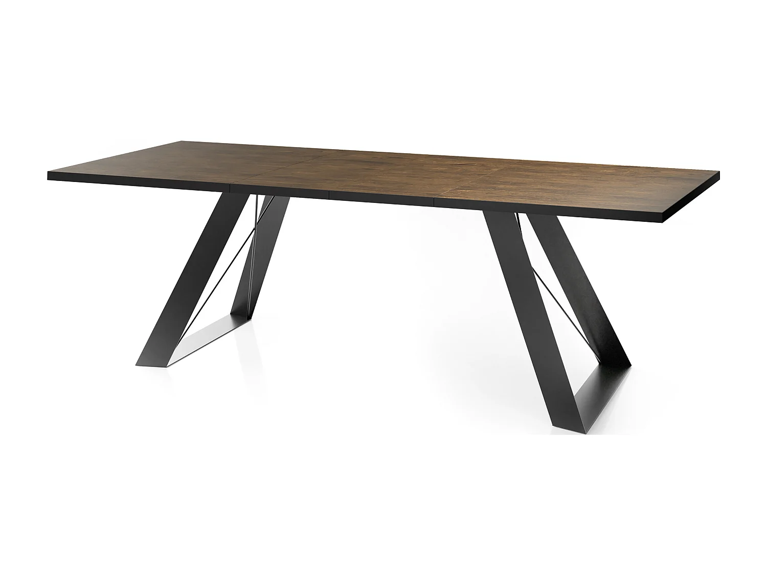 Esstisch Colter Schwarz im Modern Still, Rechteckig Tisch - Ausziehbar von 160 cm bis 260 cm, Pulverbeschichtete Weiße Metallbeine - 160 x 80 cm - Lefkas Eiche