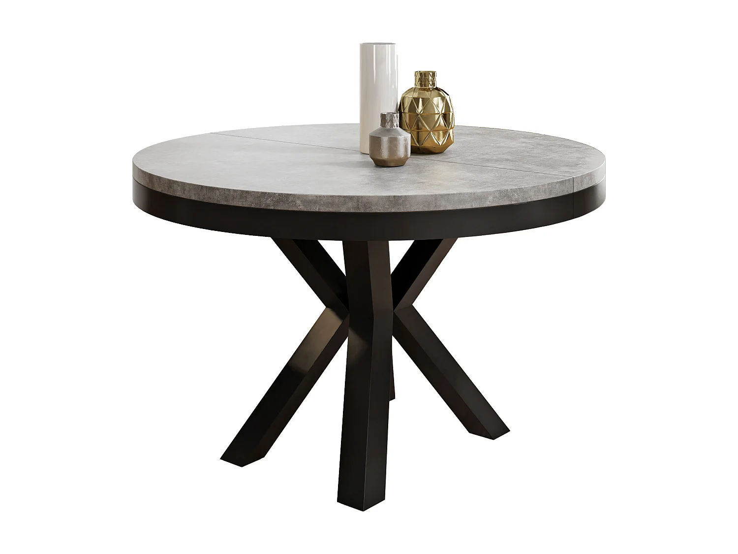 Table à Manger Ronde Extensible Style Loft – Table Industrielle avec Pieds en Métal Noir – Gain de Place pour Salon et Séjour – Gris Béton – 100 cm