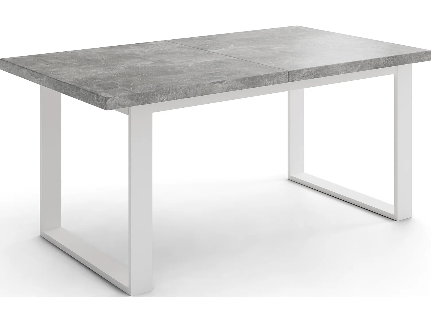 Rechteckiger Loft Esstisch Für Wohnzimmer - Loft Stil Esstisch Mit Weißen Metallfüßen - Ausziehbarer Esstisch von 160 cm bis 240 cm - Made in EU - Grauer Beton