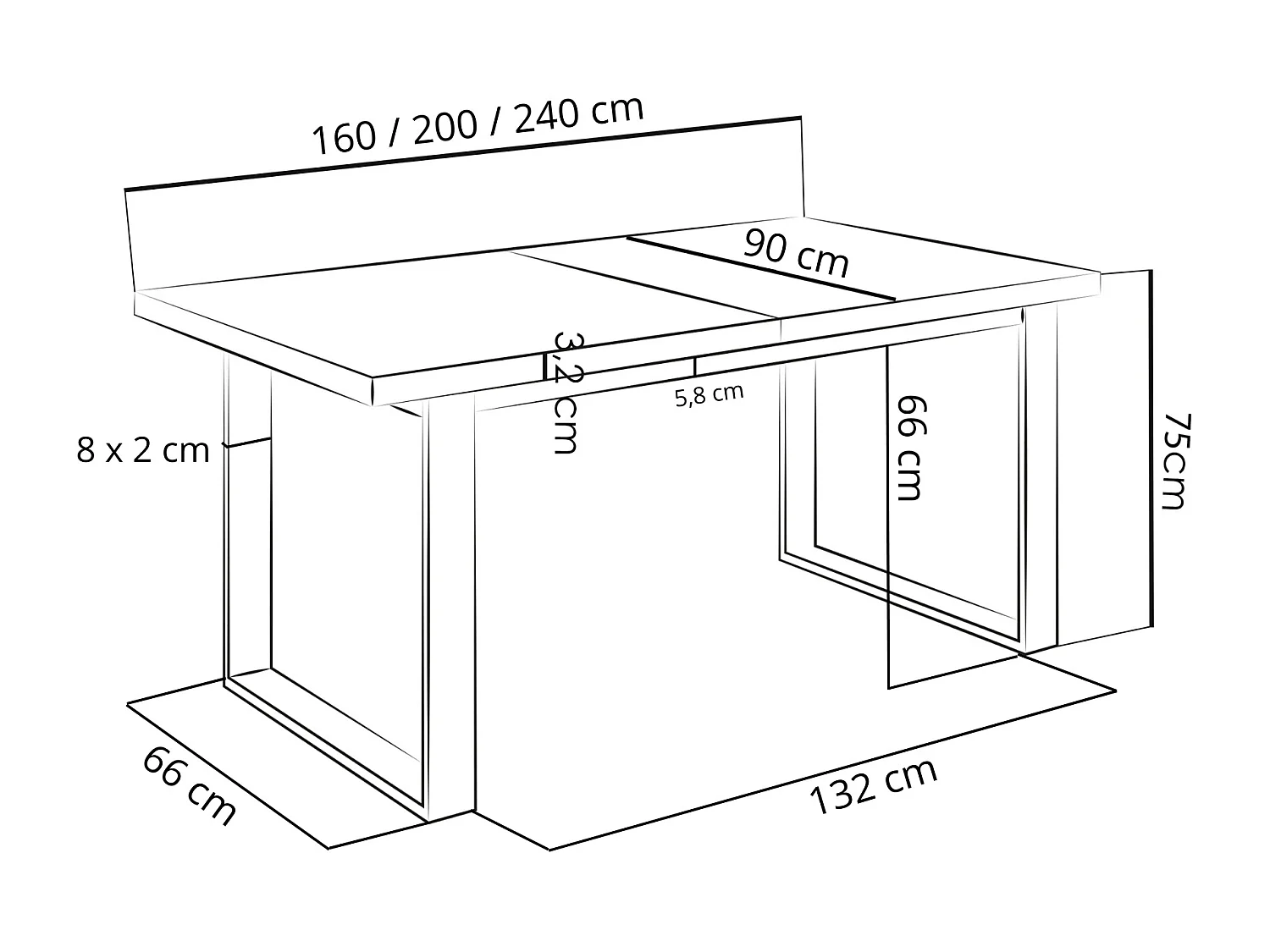 Rechteckiger Loft Esstisch Für Wohnzimmer - Loft Stil Esstisch Mit Weißen Metallfüßen - Ausziehbarer Esstisch von 160 cm bis 240 cm - Made in EU - Grauer Beton