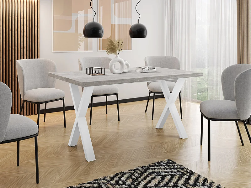 Table de Salle à Manger Rectangulaire Extensible - Grande Table de Style Moderne avec Pieds Métalliques Blanc - 120 à 220 cm - Compacte - Gris Béton
