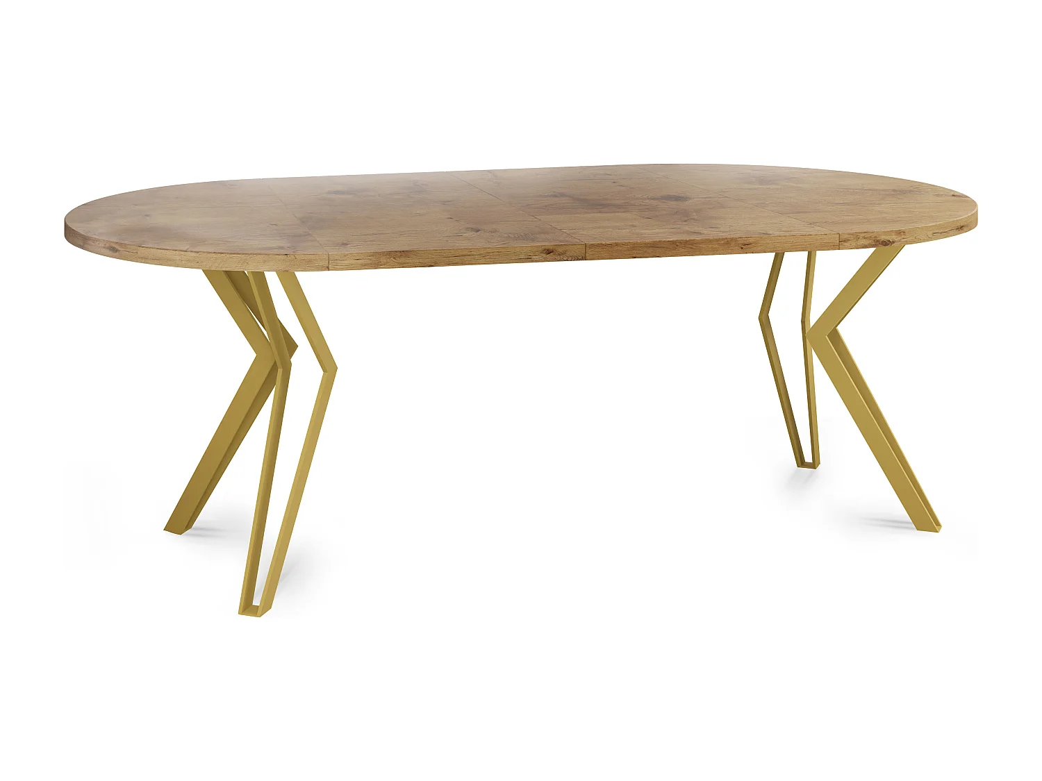 Table Ronde Salle à Manger - 120/196 cm de Diamètre - Table à Rallonges Avec Pieds en Métal Doré - Style Industriel - Compacte - Chêne Lancelot