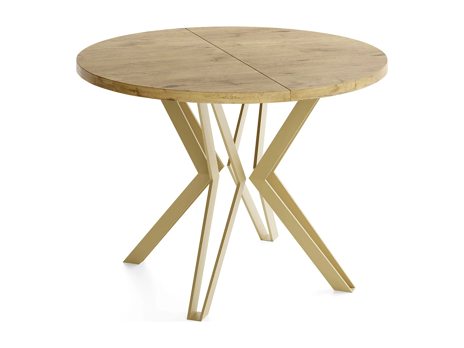 Runder Tisch für das Esszimmer - 100 oder 120 cm Durchmesser - Ausziehbarer Tisch mit Pulverbeschichteten Goldenen Metallbeinen - 120 cm - Lancelot Eiche