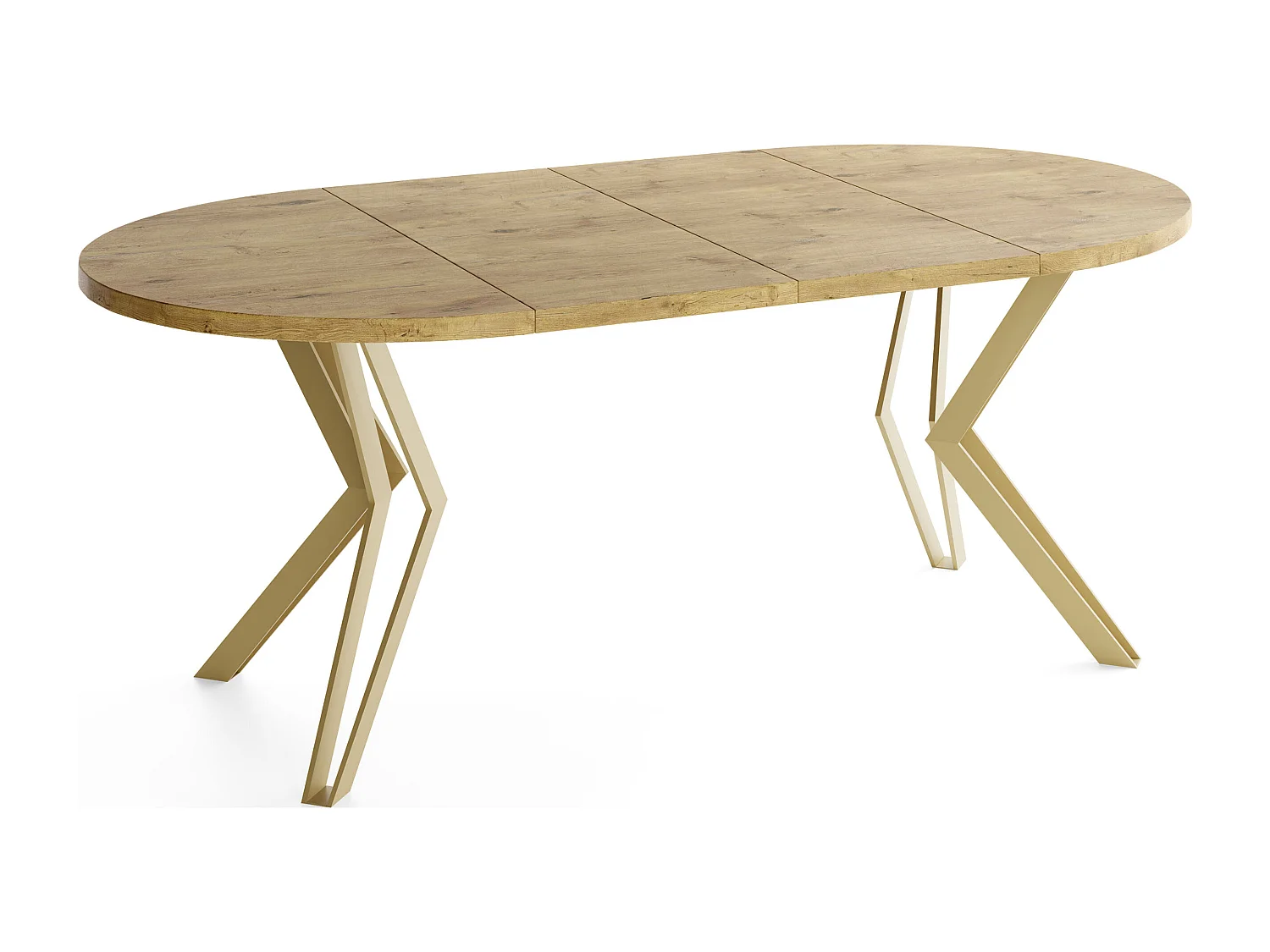 Runder Tisch für das Esszimmer - 100 oder 120 cm Durchmesser - Ausziehbarer Tisch mit Pulverbeschichteten Goldenen Metallbeinen - 120 cm - Lancelot Eiche