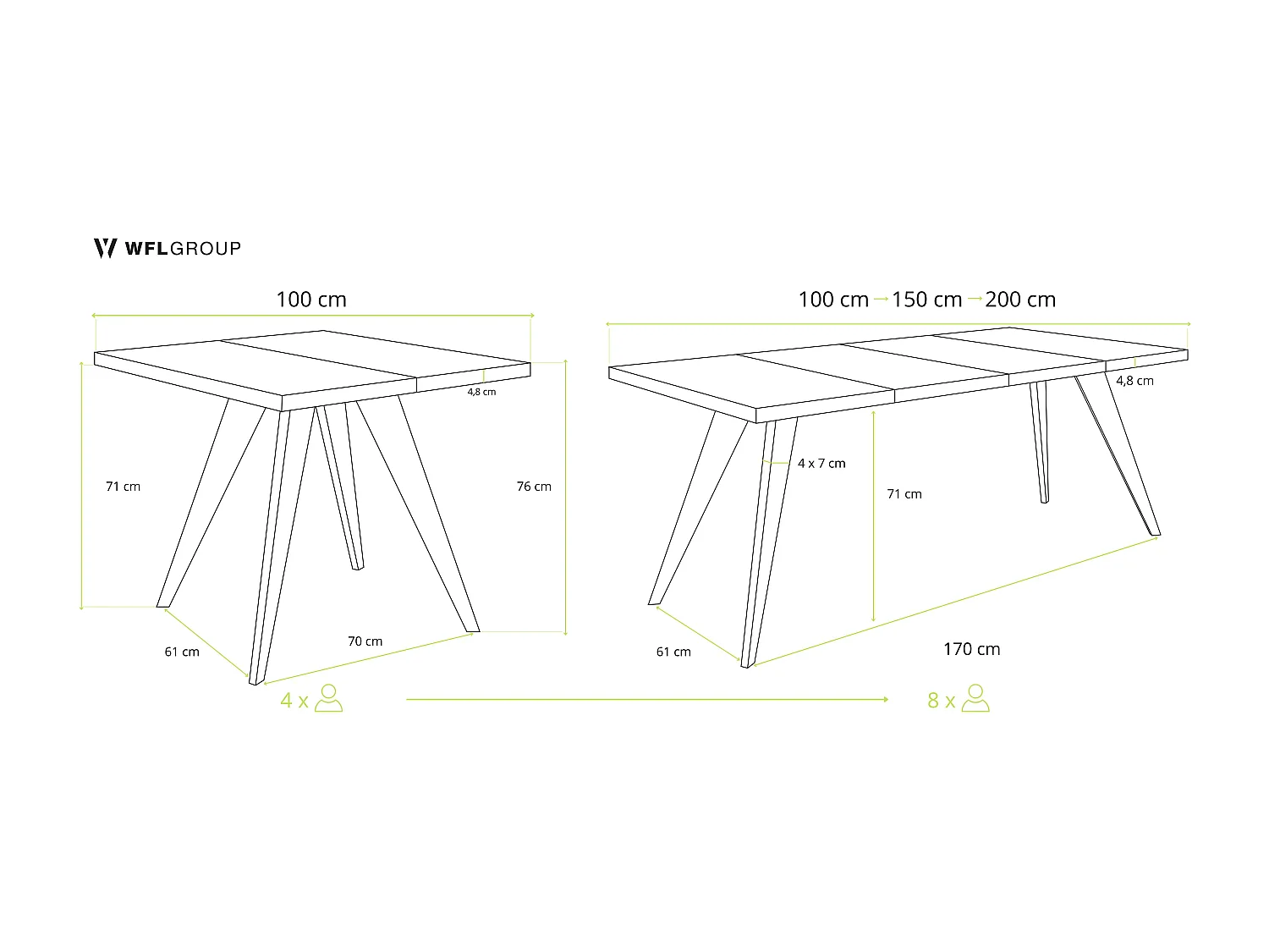 Quadratischer Ausziehbarer Esstisch Quadro 100-150 cm - Industrial Esszimmertisch mit Schwarzen Holzbeinen für 4-6 Personen - Loft-Stil Küchentisch - Grauer Beton