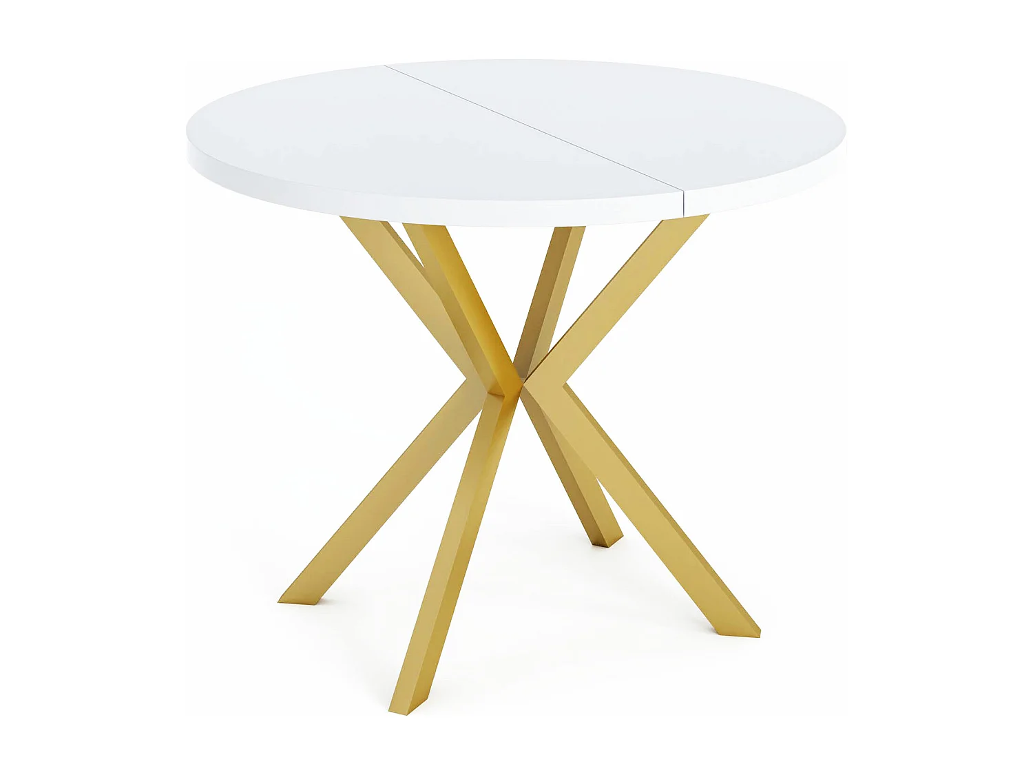 Runder Esstisch Ausziehbar ⌀ 120 cm - Goldene X-Beine - Weiß - EU Herstellung