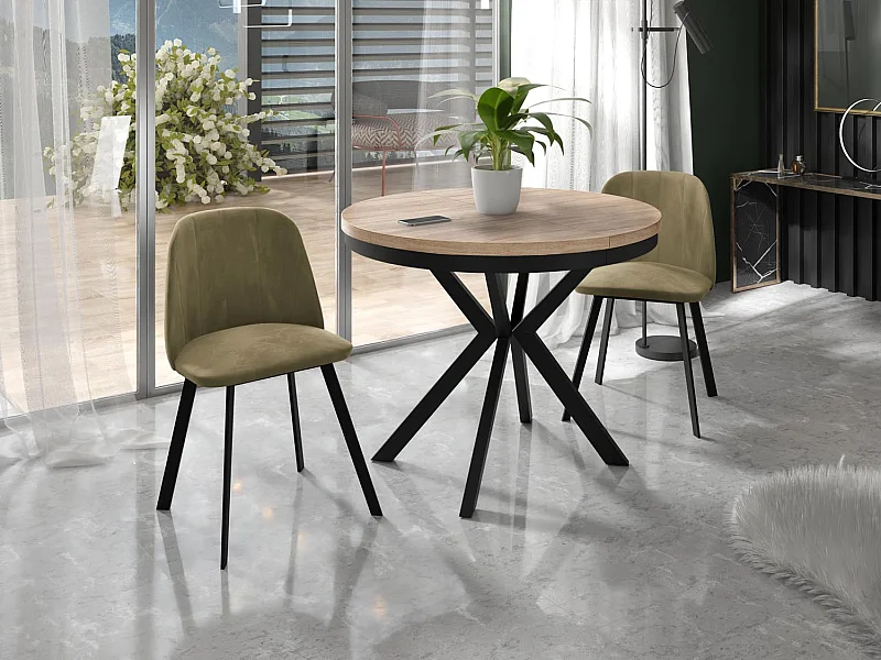 Table à Manger Extensible Ronde - Table Style Loft Avec Pieds en Métal - 120 à 200 cm - Table Ronde Style Industriel Pour le Salon - Chêne Sonoma - 120 cm