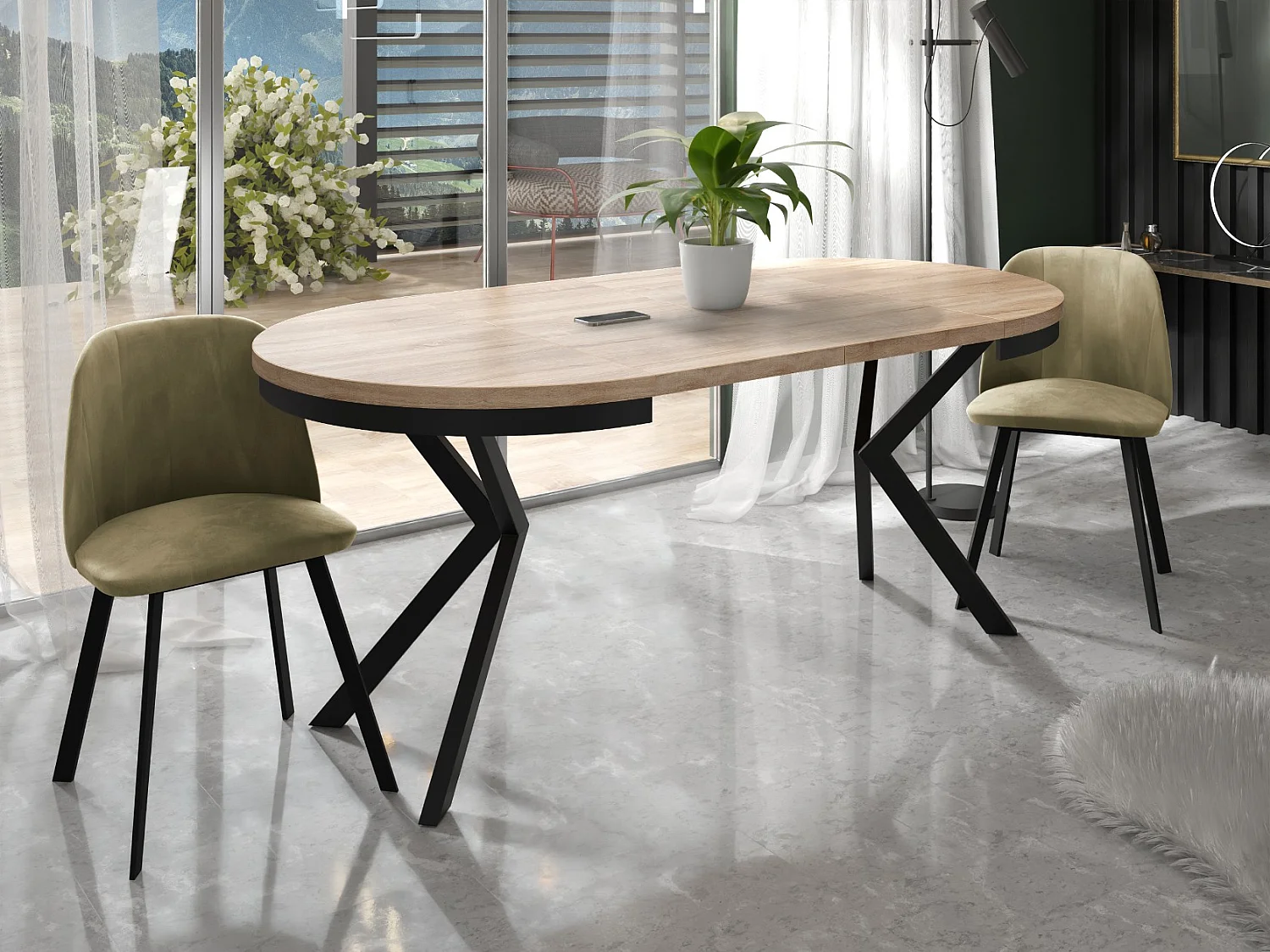 Runder Ausziehbarer Esstisch - Loft Style Tisch mit Metallbeinen - 100 bis 180 cm - Industrieller Tisch für Wohnzimmer - Kompakt - 120 cm - Sonoma Eiche