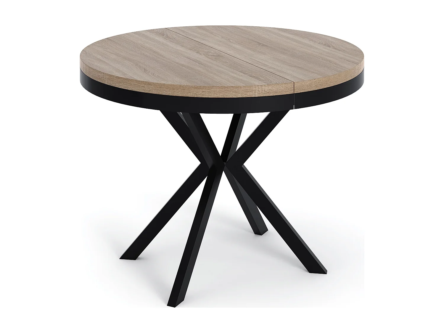 Runder Ausziehbarer Esstisch - Loft Style Tisch mit Metallbeinen - 100 bis 180 cm - Industrieller Tisch für Wohnzimmer - Kompakt - 120 cm - Sonoma Eiche