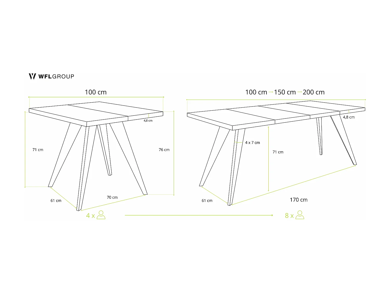 Quadratischer Ausziehbarer Esstisch Quadro 100-200 cm - Industrial Esszimmertisch mit Schwarzen Holzbeinen für 4-8 Personen - Loft-Stil Tisch - Arvadonna Chestnut