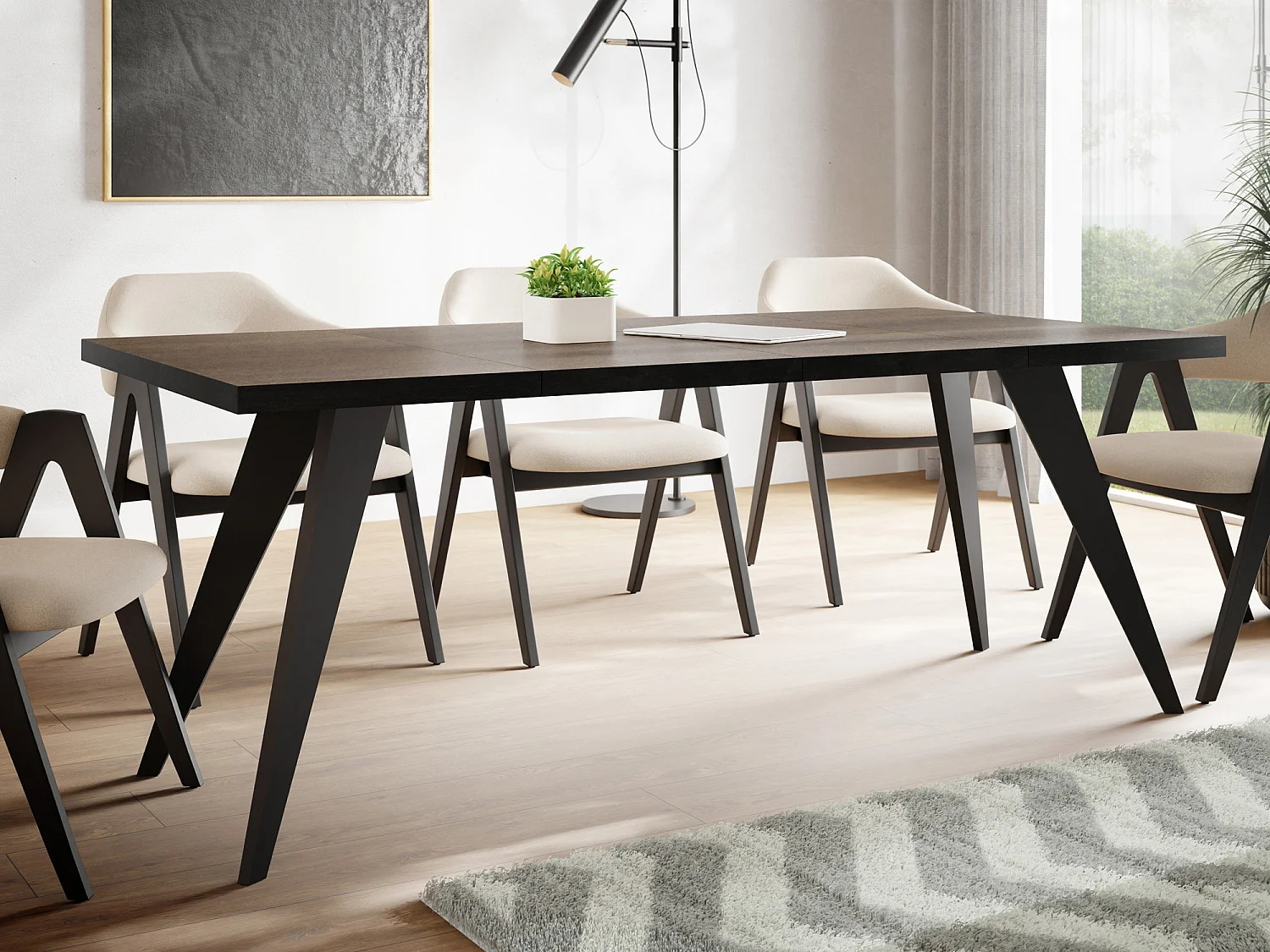 Quadratischer Ausziehbarer Esstisch Quadro 100-200 cm - Industrial Esszimmertisch mit Schwarzen Holzbeinen für 4-8 Personen - Loft-Stil Tisch - Arvadonna Chestnut