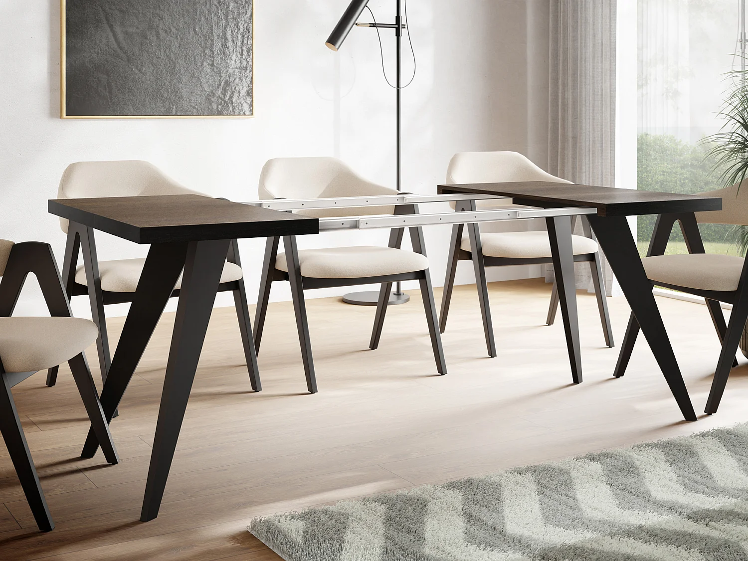 Quadratischer Ausziehbarer Esstisch Quadro 100-200 cm - Industrial Esszimmertisch mit Schwarzen Holzbeinen für 4-8 Personen - Loft-Stil Tisch - Arvadonna Chestnut