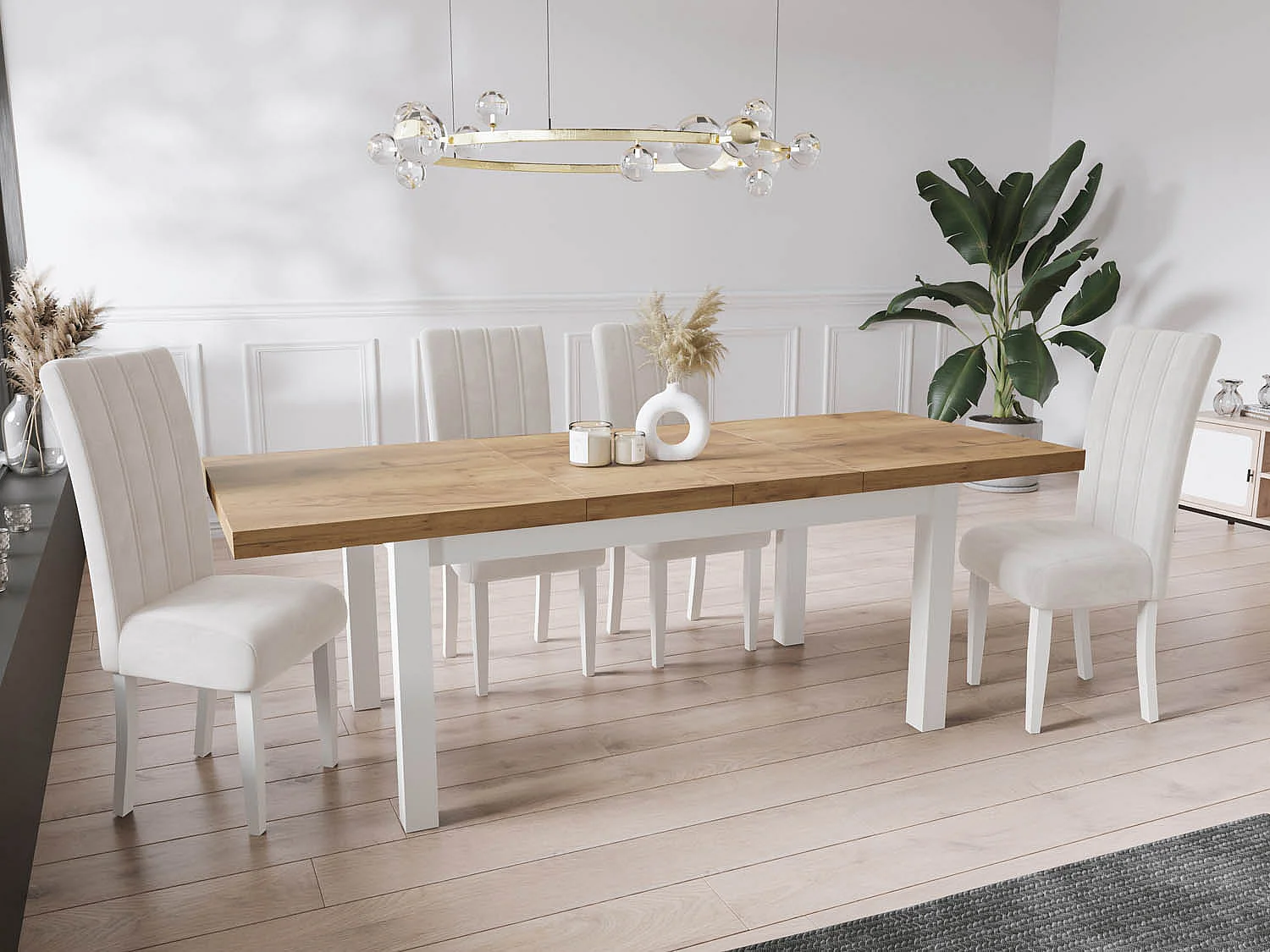 Table à Manger Extensible Rectangulaire Moderne - Gain de Place - Pieds en Bois Blanc - Fabriqué en UE - 200 x 100 cm - Chêne Wotan