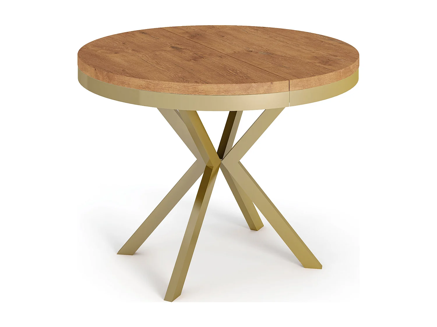 Runder Ausziehbarer Esstisch - Loft Style Tisch mit Goldenen Metallbeinen - 90 bis 170 cm - Industrieller Tisch für Wohnzimmer - Kompakt - 90 cm - Lancelot Eiche