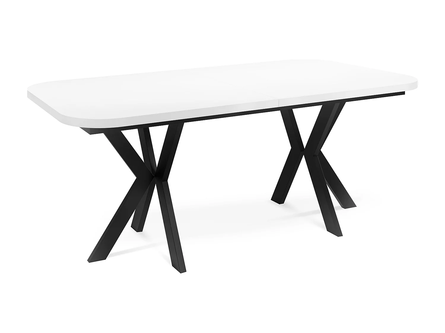 Ausziehbarer Esstisch im Modern-Stil - Rechteckiger Tisch mit Schwarzen Metallbeinen - Industrietisch mit Abgerundeten Ecken - 200 x 100 cm - Weiß