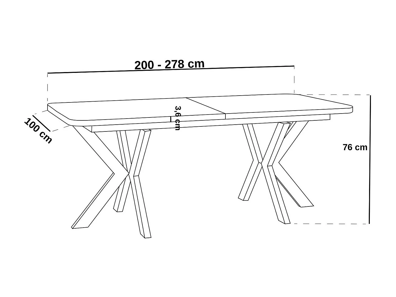 Ausziehbarer Esstisch im Modern-Stil - Rechteckiger Tisch mit Schwarzen Metallbeinen - Industrietisch mit Abgerundeten Ecken - 200 x 100 cm - Weiß
