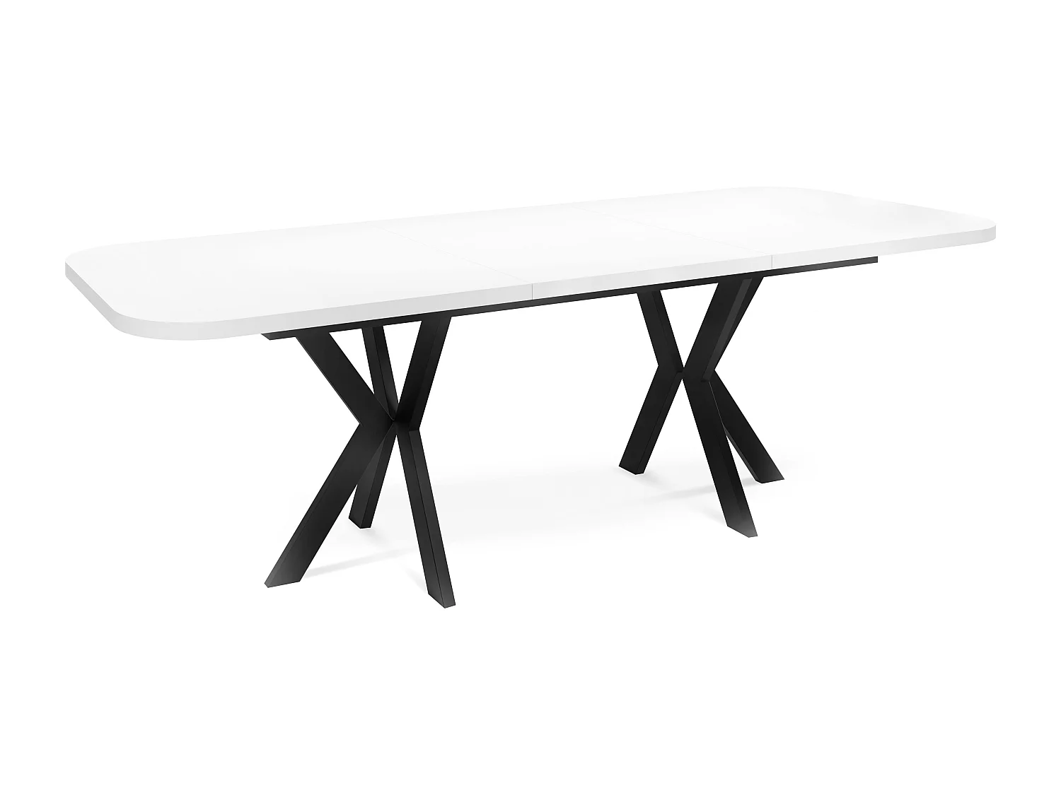 Ausziehbarer Esstisch im Modern-Stil - Rechteckiger Tisch mit Schwarzen Metallbeinen - Industrietisch mit Abgerundeten Ecken - 200 x 100 cm - Weiß