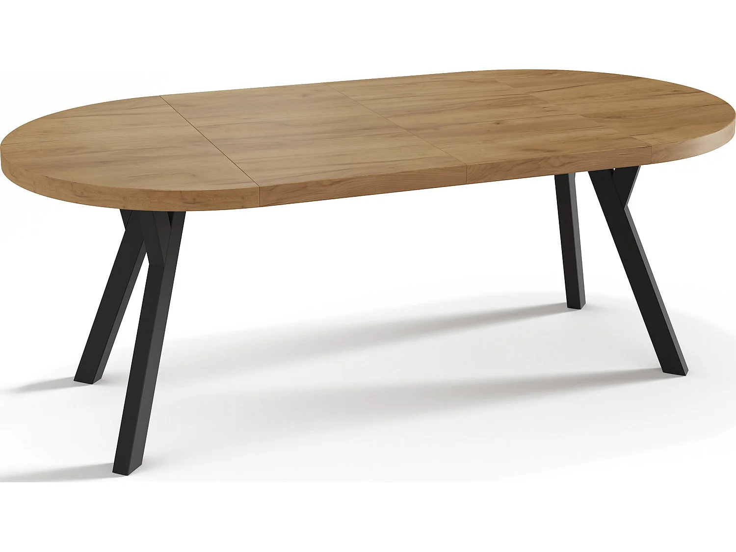 Designer Runder Ausziehbarer Esstisch - Loft-Stil, Platzsparend - Schwarze Beine - 100 bis 200 cm - für 5-10 Personen - Hergestellt in EU - Wotan Eiche - 200 cm