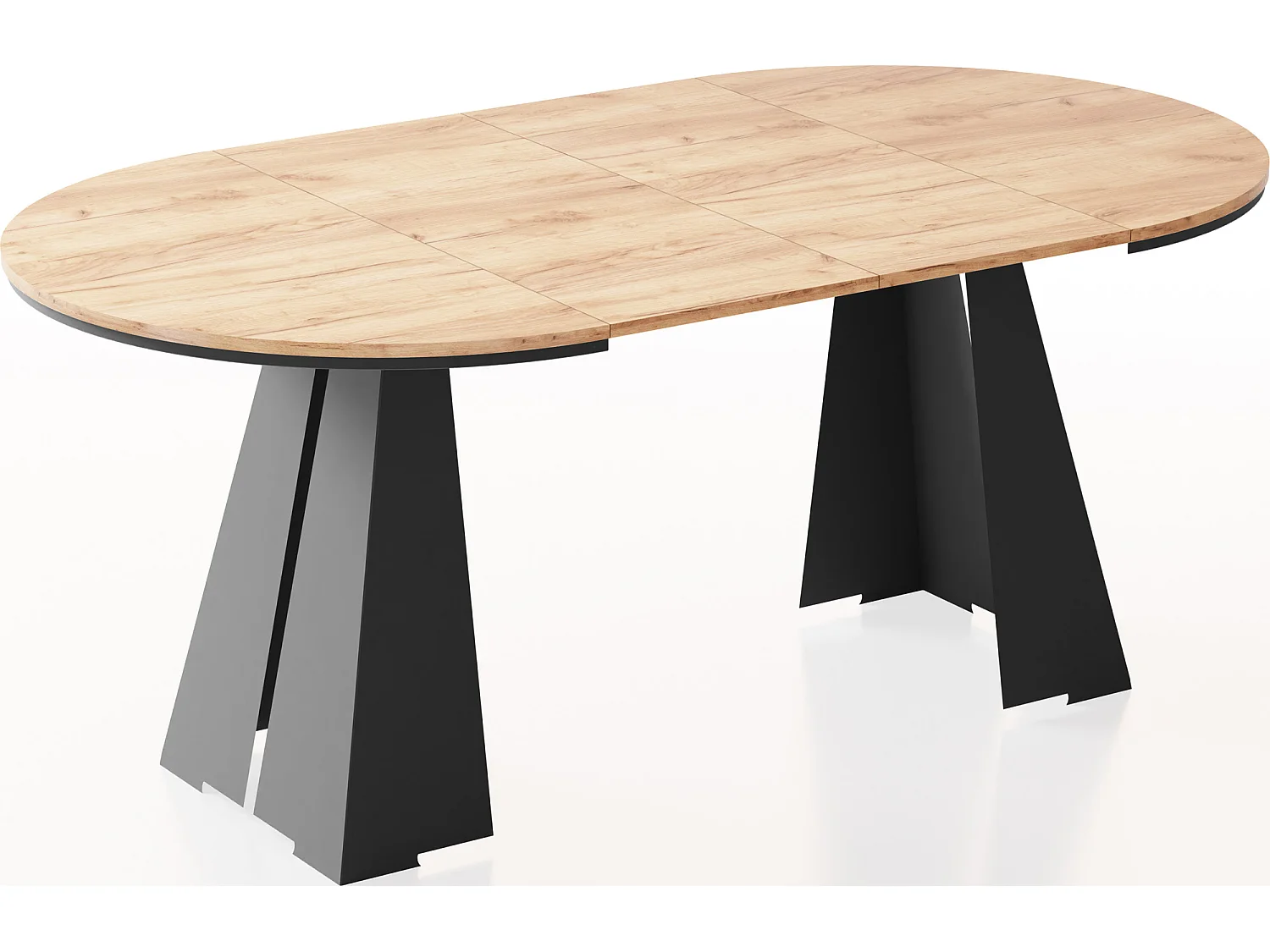 Runder Ausziehbarer Esstisch mit Schwarzem Metallgestell - Moderner Industrieller Tisch für Esszimmer oder Küche - 120 cm bis 200 cm - Made in EU - Craft Eiche