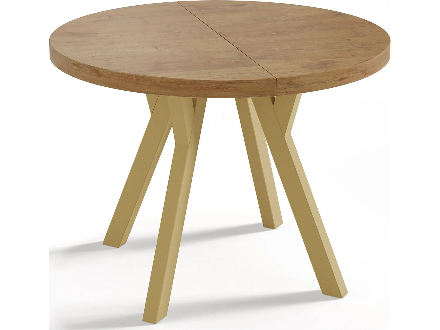 Designer Runder Ausziehbarer Esstisch - Loft-Stil, Platzsparend - Goldene Beine - 100 bis 200 cm - für 6-8 Personen - Hergestellt in EU - Lancelot Eiche - 200 cm
