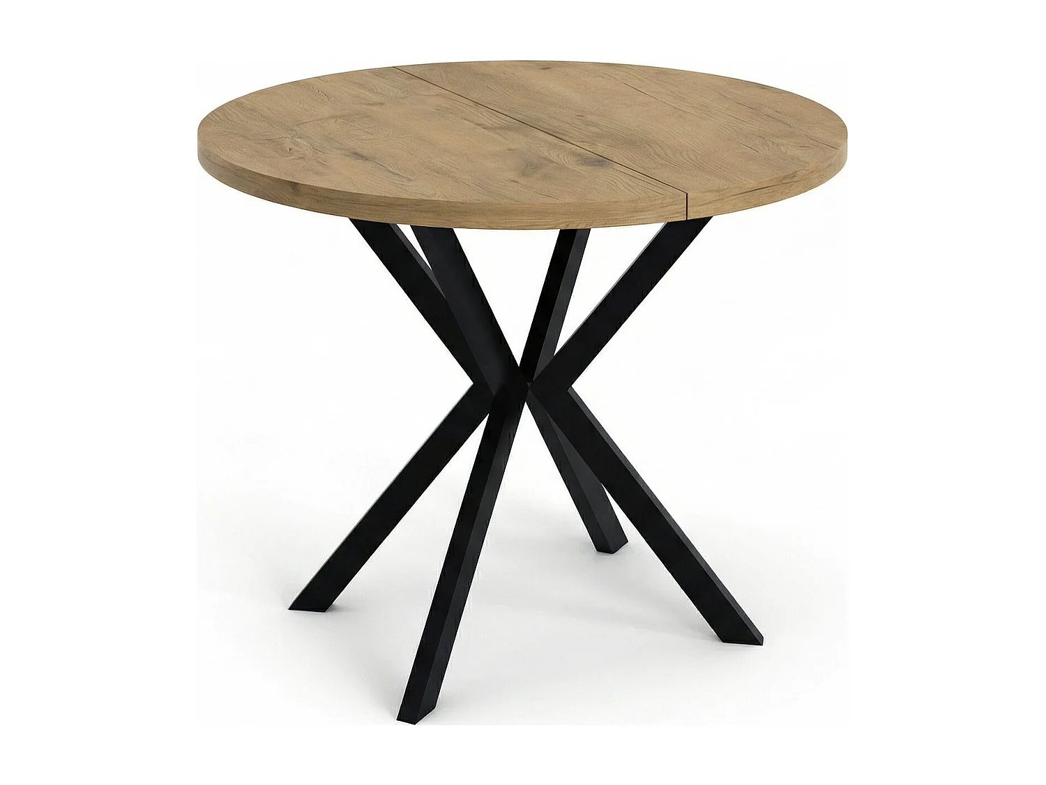 Runder Ausziehbarer Esstisch - Loft Style Tisch mit Metallbeinen - 100 bis 180 cm - Industrieller Tisch für Wohnzimmer - Spacesaver - Lancelot Eiche - 100 cm