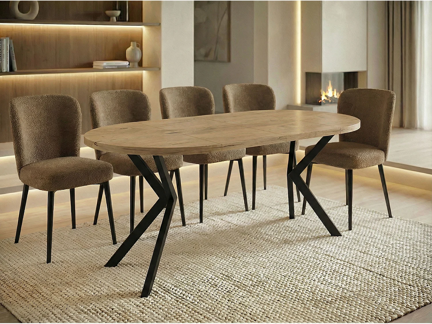 Runder Ausziehbarer Esstisch - Loft Style Tisch mit Metallbeinen - 100 bis 180 cm - Industrieller Tisch für Wohnzimmer - Spacesaver - Lancelot Eiche - 100 cm