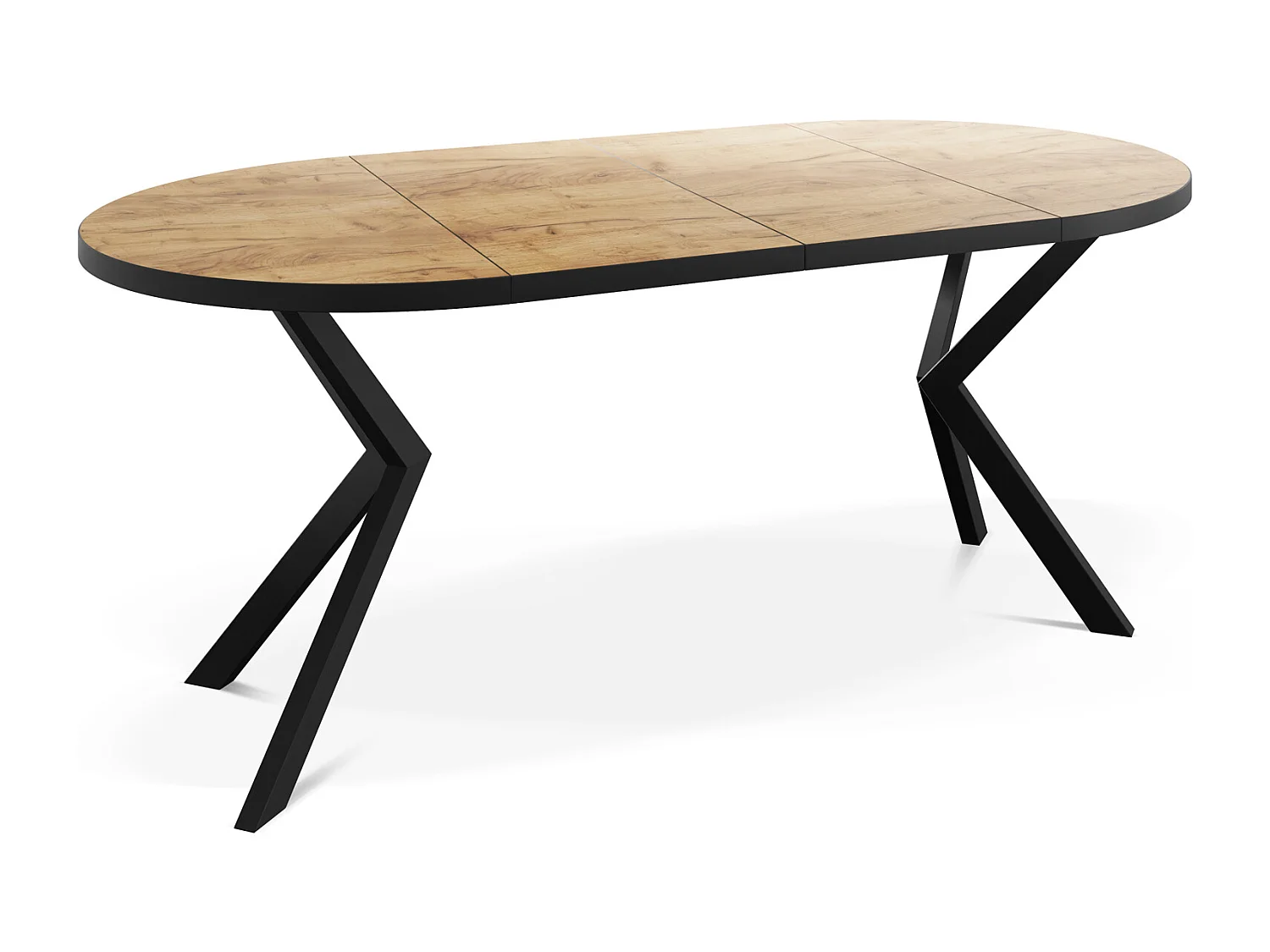 Runder Ausziehbar Tisch für das Esszimmer - Tischrand Schwarzes Dekor - 100 oder 120 cm - Ausziehbarer Tisch mit Schwarzen Metallbeinen - 120 cm - Craft Eiche