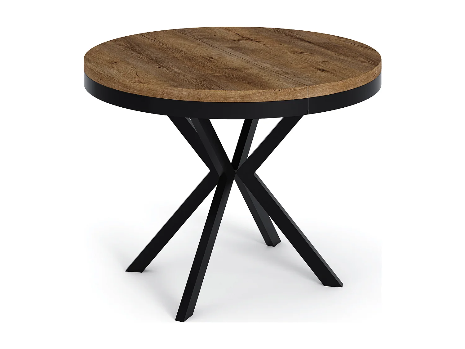 Runder Ausziehbarer Esstisch - Loft Style Tisch mit Metallbeinen - 90 bis 170 cm - Industrieller Tisch für Wohnzimmer - Kompakt - 90 cm - Lefkas Eiche
