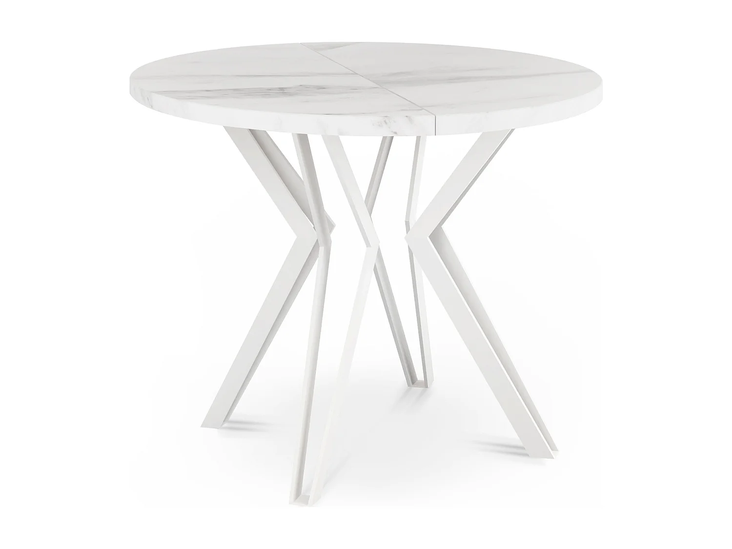 Table Ronde Salle à Manger - 100/176 cm de Diamètre - Table à Rallonges avec Pieds en Métal Blanc - Style Industriel - Compacte - Marbre Blanc