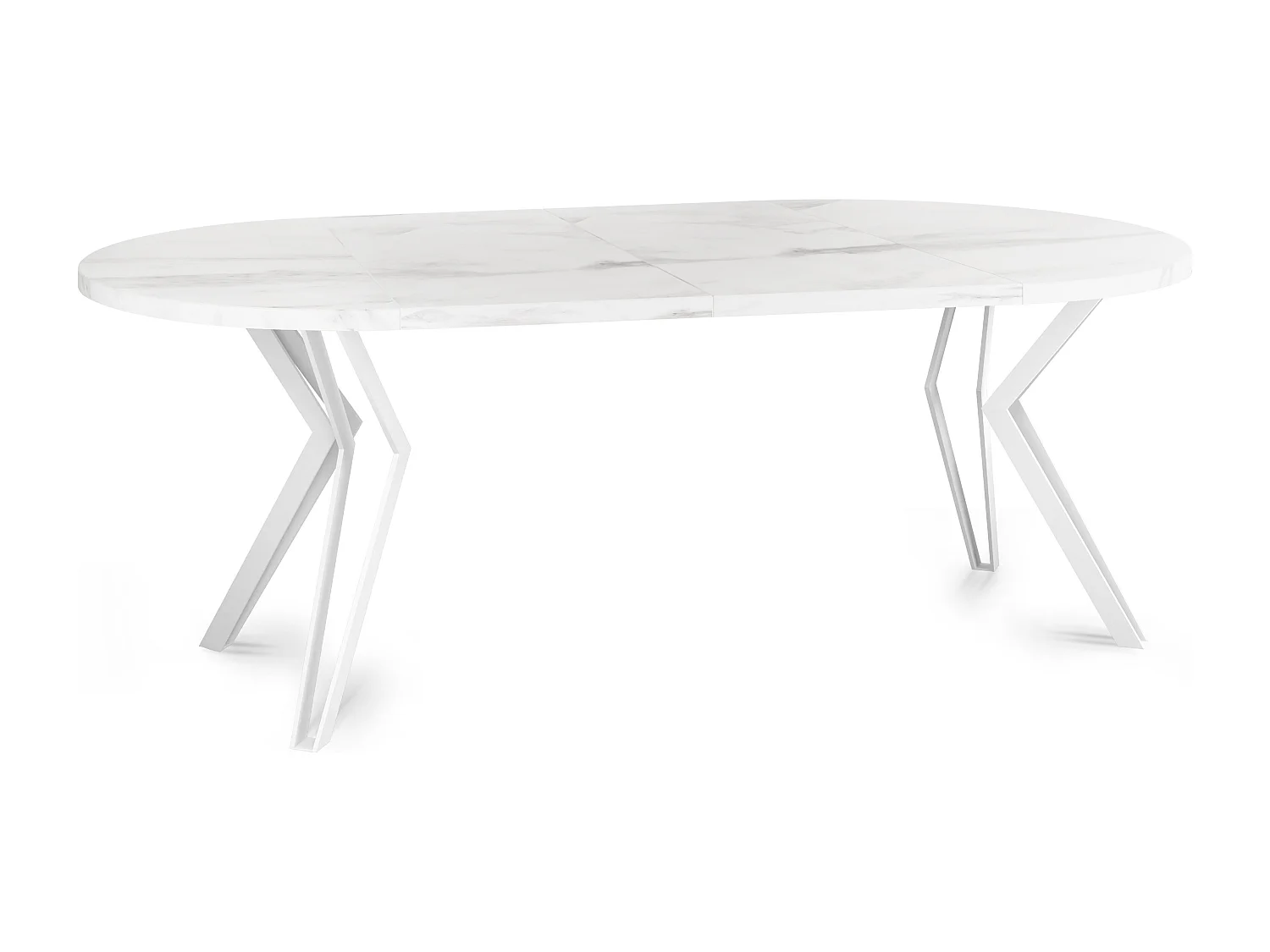 Table Ronde Salle à Manger - 100/176 cm de Diamètre - Table à Rallonges avec Pieds en Métal Blanc - Style Industriel - Compacte - Marbre Blanc