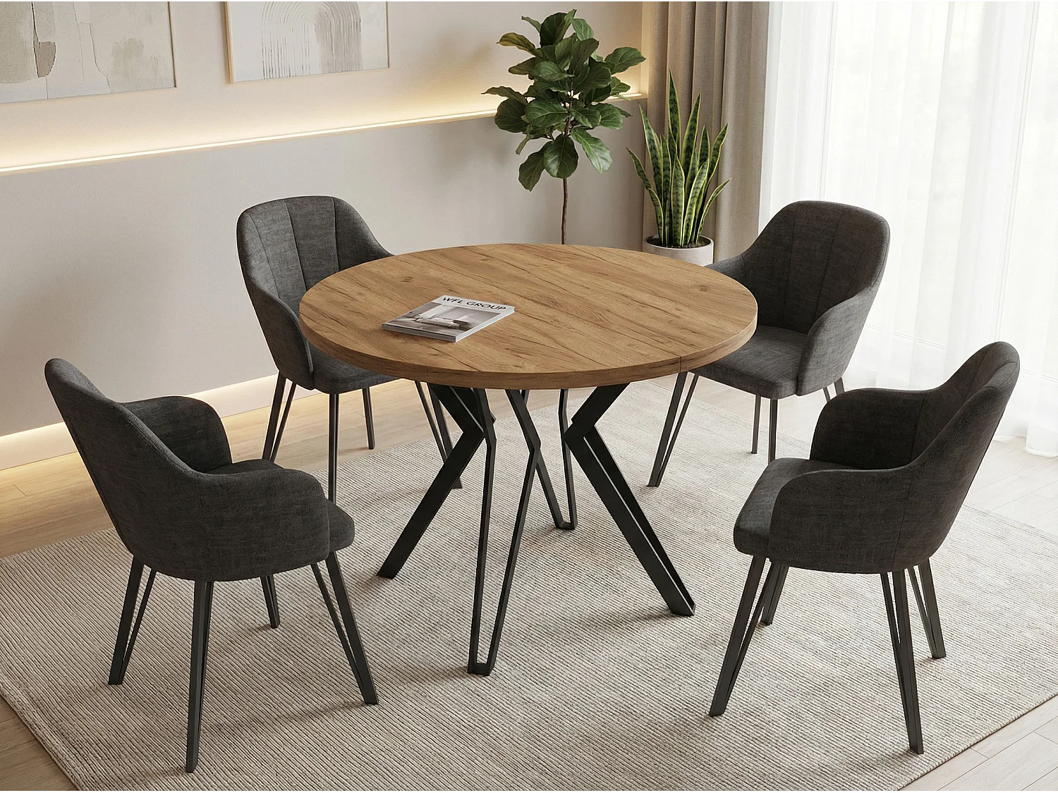 Runder Tisch für das Esszimmer - 100 oder 120 cm Durchmesser - Ausziehbarer Tisch mit Pulverbeschichteten Schwarzen Metallbeinen - 120 cm - Craft Eiche