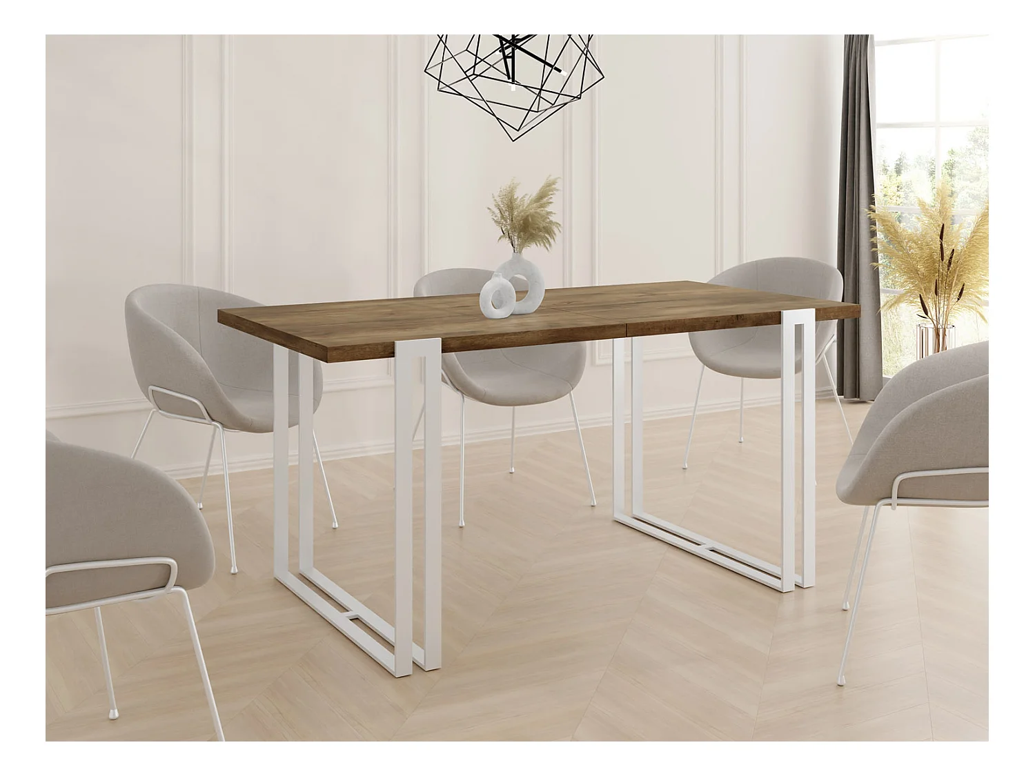 Table à Manger Extensible - Table Style Loft en Métal - Table Style Industriel Pour le Salon - Gain de Place - 140 / 240 cm - Chêne Lefkas - 140 x 80 cm