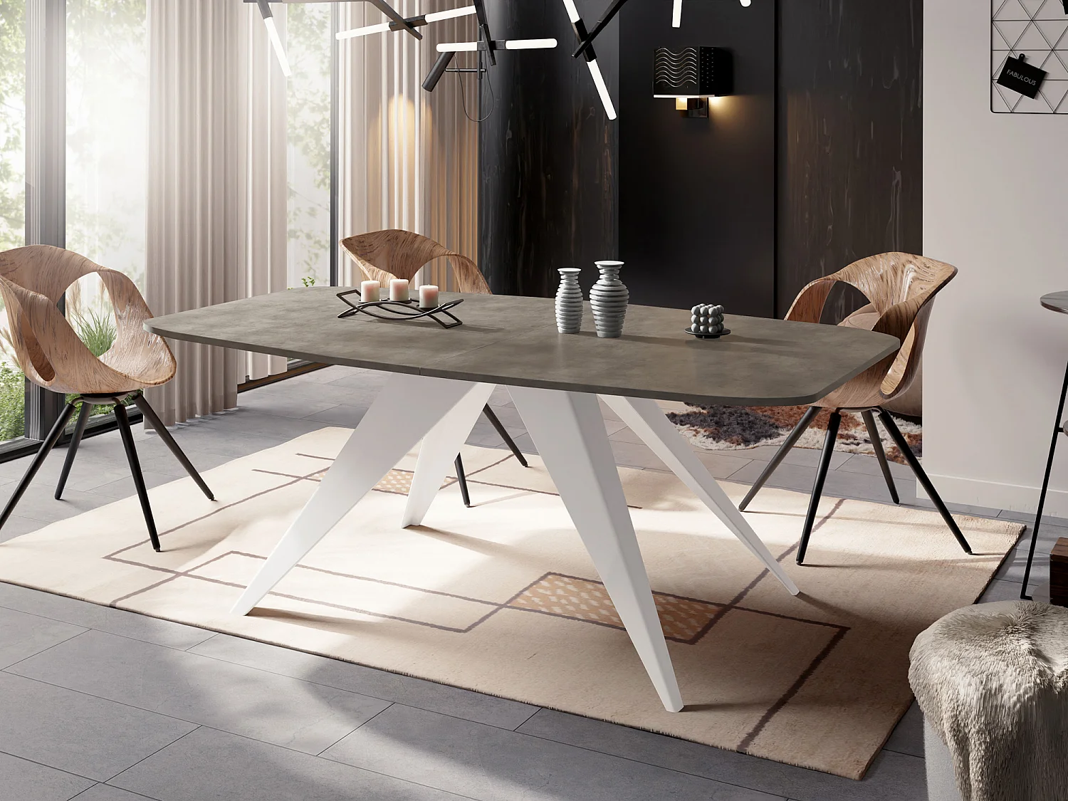 Ausziehbarer Esstisch im Loft-Stil - Industrieller Tisch mit Weißen Metallbeinen - Modernes Design für Wohnzimmer 180 cm Ausziehbar auf 220 cm - Chicago Beton Grau