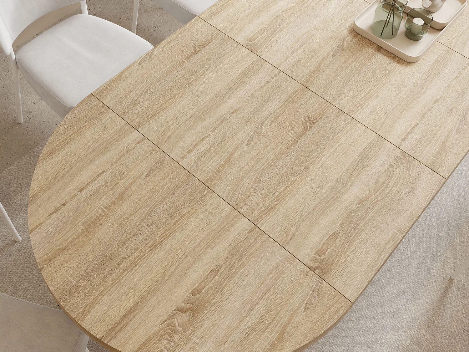 Runder Ausziehbarer Esstisch im Loft-Stil - Industrieller Tisch mit Schwarzen Metallbeinen - Platzsparender Tisch für Wohnzimmer - Sonoma Eiche - 100 bis 180 cm