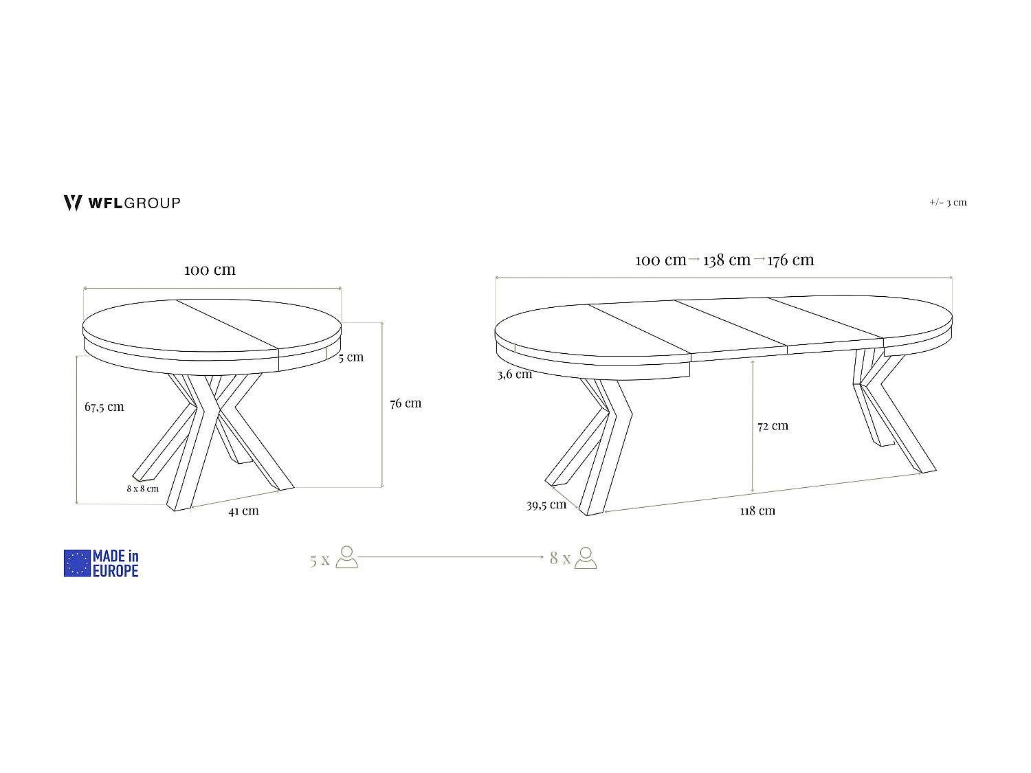 Runder Ausziehbarer Esstisch im Loft-Stil - Industrieller Tisch mit Schwarzen Metallbeinen - Platzsparender Tisch für Wohnzimmer - Sonoma Eiche - 100 bis 180 cm