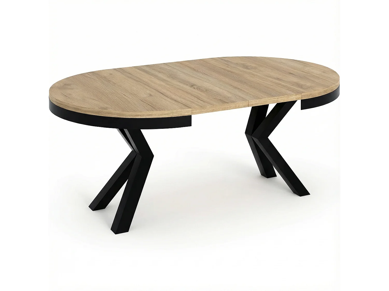 Runder Ausziehbarer Esstisch im Loft-Stil - Industrieller Tisch mit Schwarzen Metallbeinen - Platzsparender Tisch für Wohnzimmer - Sonoma Eiche - 100 bis 180 cm